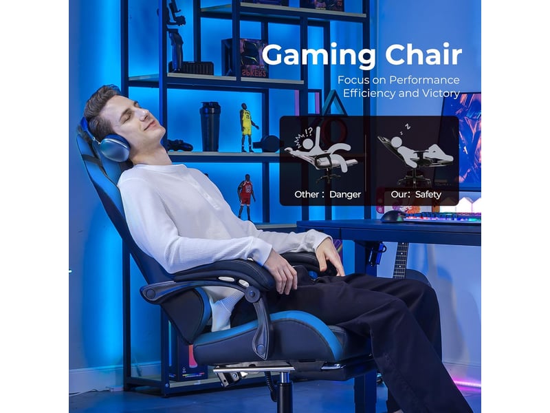 Gtplayer chaise de jeu avec repose-pieds, soutien lombaire et appui-tête réglable - bleu XGC02-BL - Conforama E