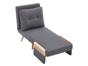 Fauteuil convertible 3-en-1 67.5x73x86.5cm – avec armlehnen en rotin, dossier réglable 5 positions et coussin lombaire – tissu de lin - anthracite