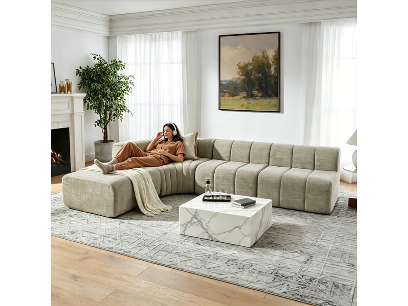  Canapé d'angle modulable - 4 places - modules combinables - marron - matériau chenille - mousse haute résilience Brun - Conforama B
