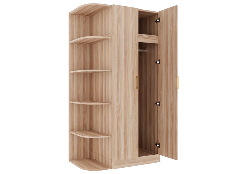  Armoire chambre penderie 2 portes 90x55x170 cm - grand rangement avec étagères et tiroirs - bois naturel  - Conforama E