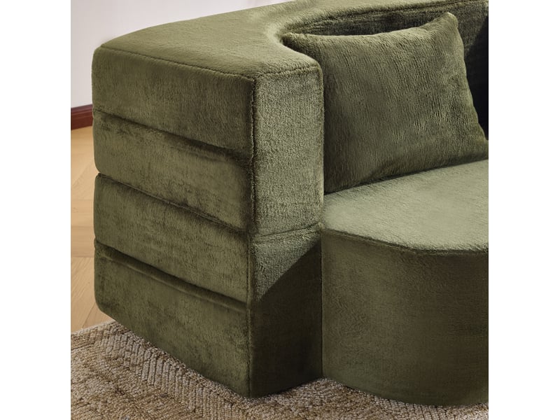  Canapé droit convertible et compressé 2 places, pliable, en microfibre vert olive  - Conforama E