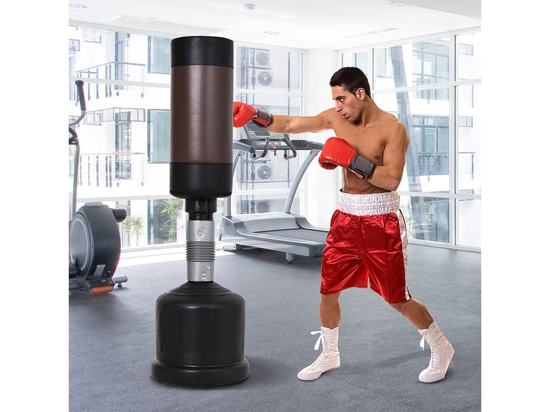  Sac de frappe autoportant, mannequin de boxe, hauteur réglable 158-186 cm, neuf, noir et marron  - Conforama D