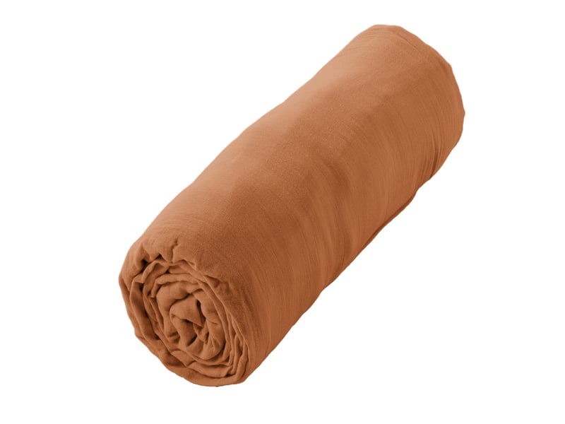  Drap housse 180x200+30 cm gaze de coton terra abricot PD24873 - Conforama C