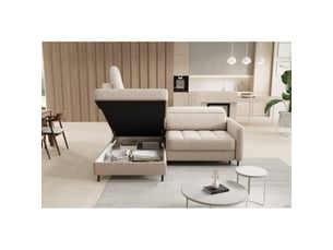 Canapé d'angle gauche fixe <strong></strong> <strong></strong> 3 places Tissu beige avec coffre de rangement