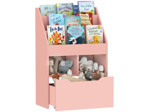 Étagère enfant avec tiroir, bibliothèque compartimentée, 60 x 29,9 x 90 cm, rose