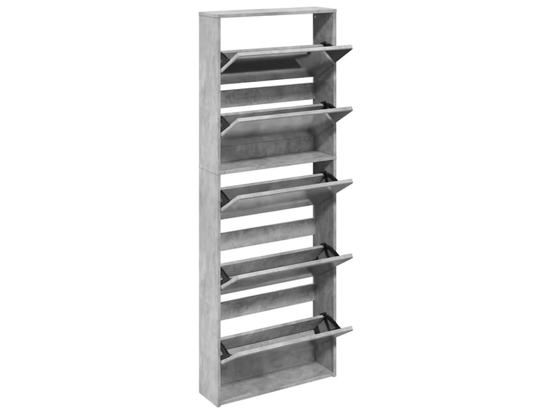  Meuble à chaussure, armoire à chaussures miroir 5 niveaux gris béton 63x17x169,5 cm  - Conforama C