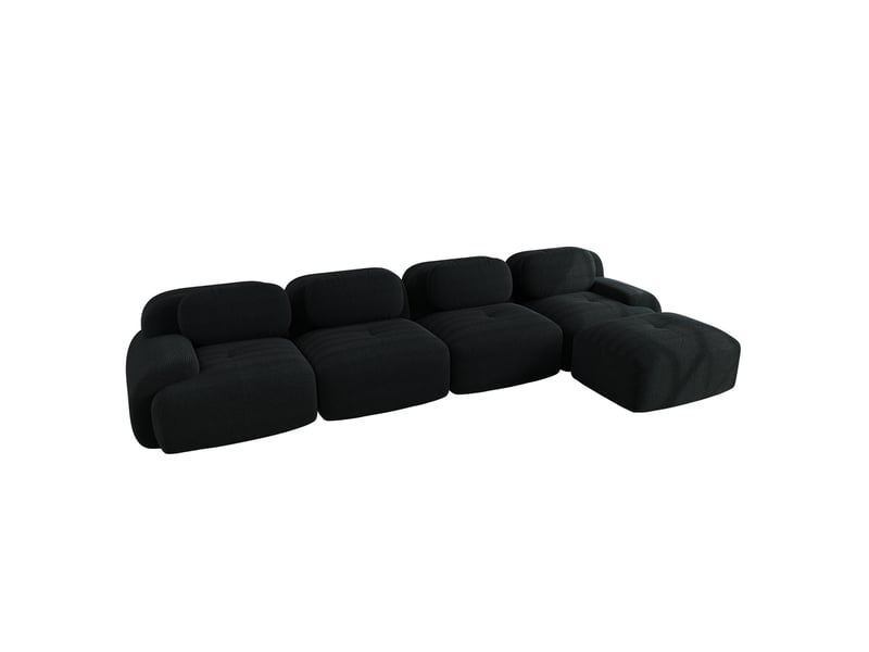  Canapé d'angle modulaire 4 places 388x178x70 cm, prêt à utiliser, avec chaise longue, finition noir  - Conforama A