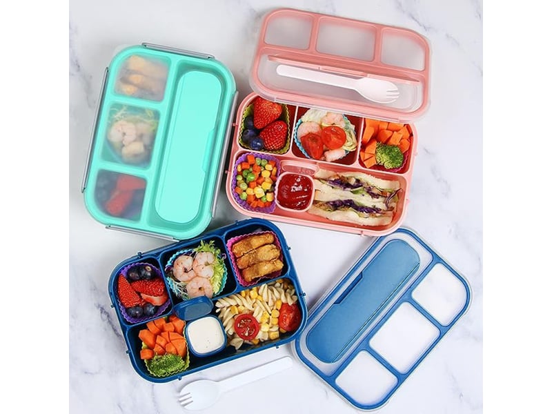 Coffret bento 7 pièces pour adultes et enfants, boîte à lunch à 4 compartiments, ustensiles, pot à sauce, caissettes à muffins, 1300 ml  - Conforama C