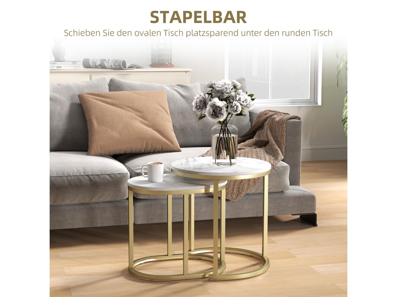  Tables basses gigognes empilables avec cadre en acier pour salon en mdf 60×36×43,5 cm blanches  - Conforama C