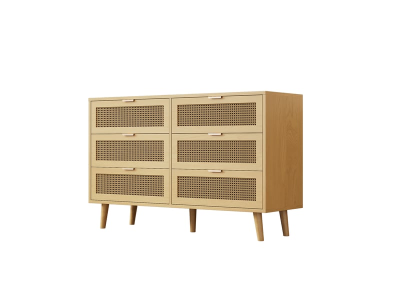  Commode à 6 tiroirs style rétro – 120 x 76,5 x 40 cm – poignées métal et pieds en bois  - Conforama A
