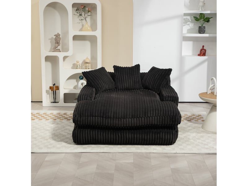  Canapé-lit une place modenvie en velours côtelé noir 125 x 155 x 63 cm avec 3 coussins  - Conforama E