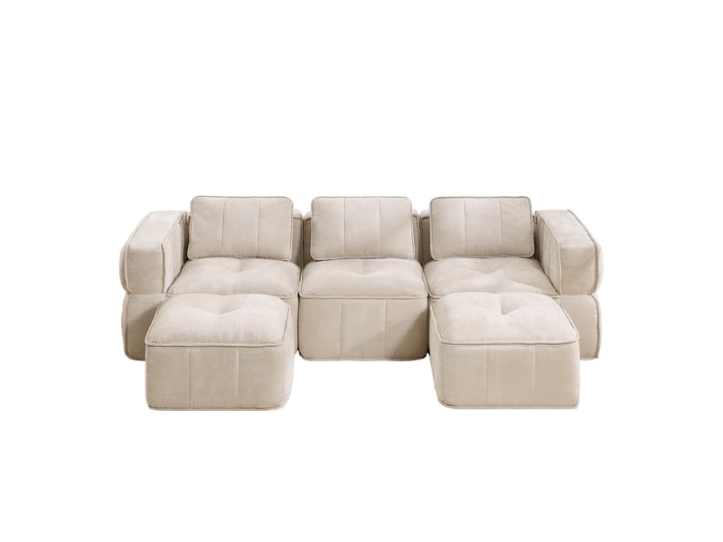 Canapé modulaire en u 3 places avec 2 poufs, assise profonde et mousse 32d, en polyester beige, 271 × 162 × 67 cm - Conforama A