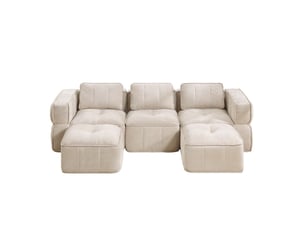 Canapé modulaire en u 3 places avec 2 poufs, assise profonde et mousse 32d, en polyester beige, 271 × 162 × 67 cm
