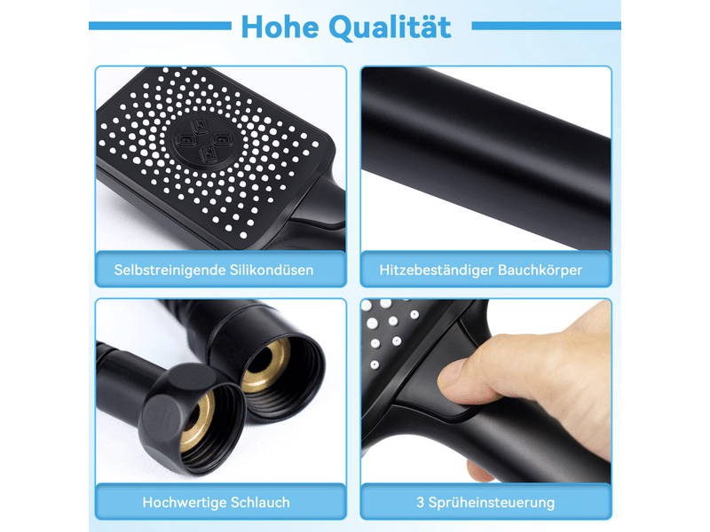 Zmh poignée de douche avec tuyau de 1,5 m, tête de douche carrée noire économisant l'eau pour salle de bain - Conforama E
