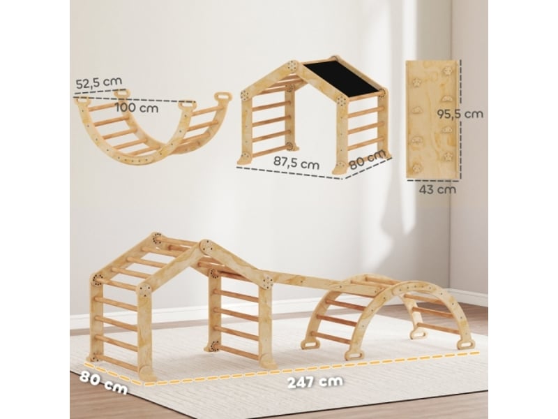  Structure d’escalade enfant 9 en 1 en bois, rampe, toboggan, échelle et tableau, intérieur, tout-petit  - Conforama C