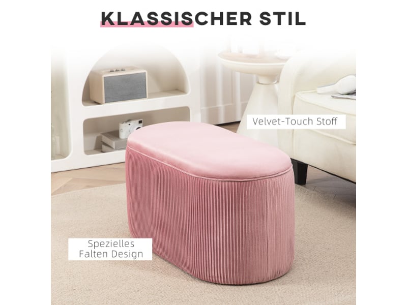  Banc coffre rose rembourré style français, élégant revêtement velours, 81x40x41 cm, entrée et salon  - Conforama B