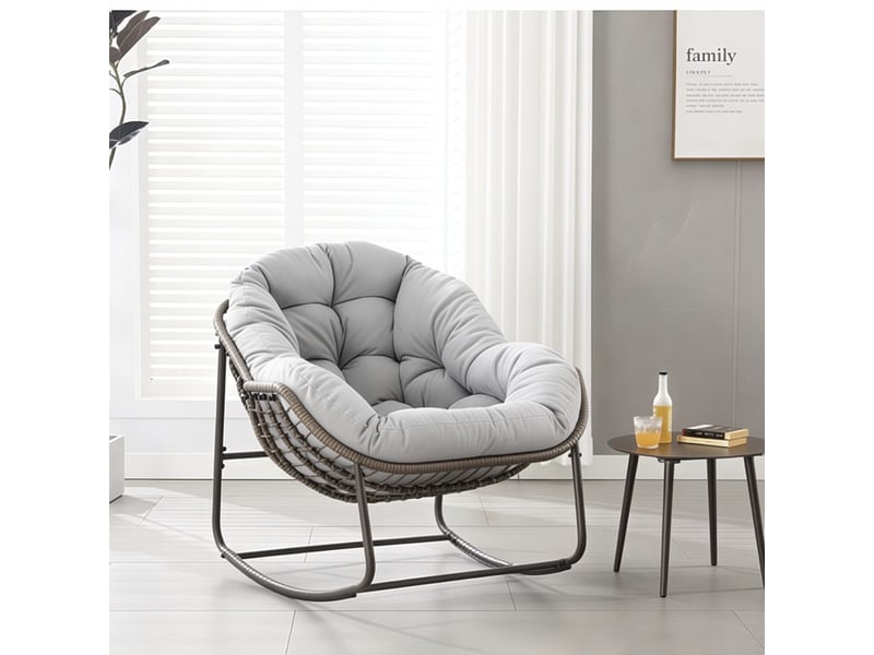  Fauteuil à bascule extérieur,106x90x78 cm,avec coussin épais,gris clair  - Conforama B