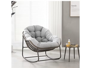 Fauteuil à bascule extérieur,106x90x78 cm,avec coussin épais,gris clair