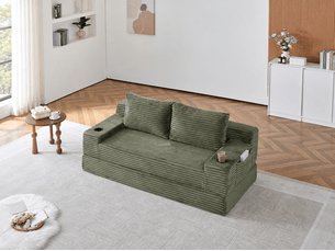 Canapé droit compressé convertible <strong>BIQZUYA</strong> <strong></strong> 2 places Velours côtelé Vert