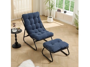 Fauteuil de jardin avec repose-pieds 65x78x86 cm – bleu marine – coussins épais, structure en acier