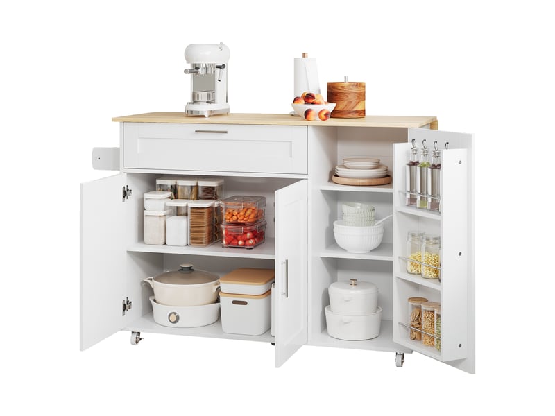  Desserte cuisine chêne 132,5 cm – plateau pliant, rangements, roulettes – meuble mobile, déstockage  - Conforama A