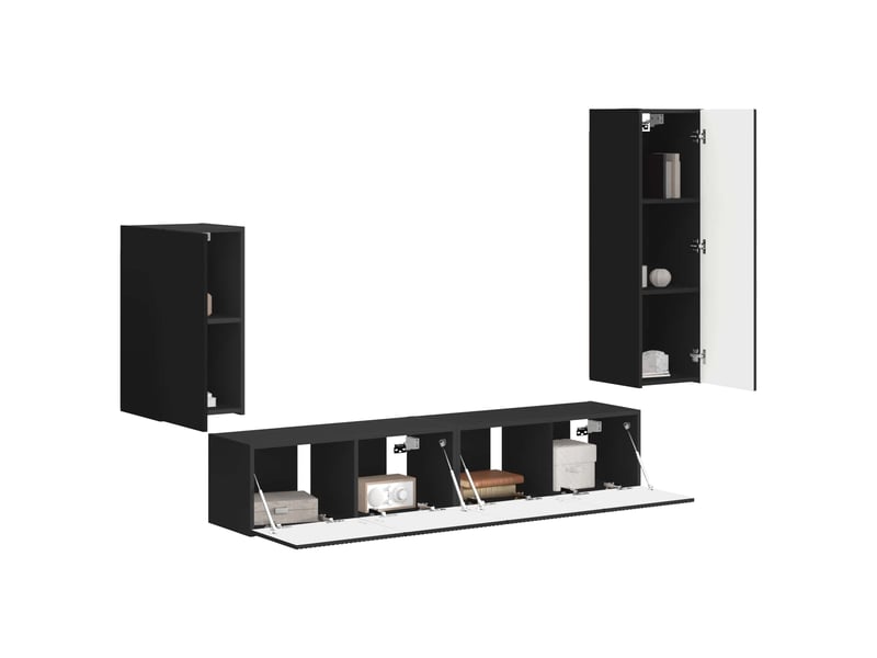  Ensemble meuble tv - banc tv - meuble de rangement 4 pcs noir bois d'ingénierie  - Conforama C