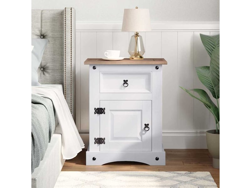  Table de chevet - cabinet de chevet - table de nuit gamme corona pin mexicain blanc 53x39x67 cm  - Conforama B