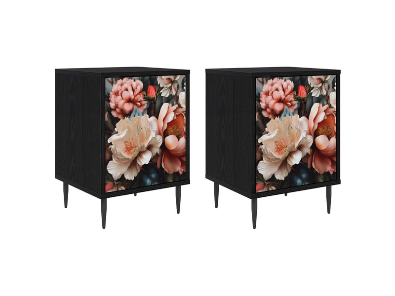  Table de chevet - cabinet de chevet - table de nuit borne 2 pc chêne noir 36 x 33 x 51 cm  - Conforama A