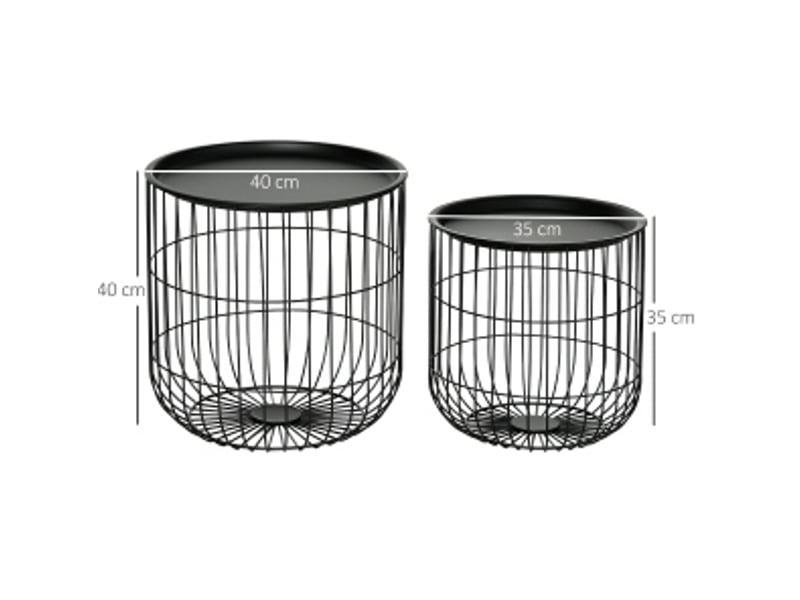  Tables basses gigognes rondes avec plateaux amovibles et rangement ouvert, style scandinave, en acier noir, salon  - Conforama D