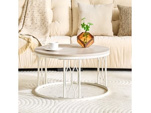 Table basse ronde avec plateau effet bois, structure en métal, base ouverte, pour salon, 70 × 40,5 cm