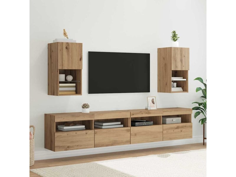  Lot de 2 meuble tv mural, meuble tv suspendu chêne artisanal bois d'ingénierie shl25023  - Conforama B
