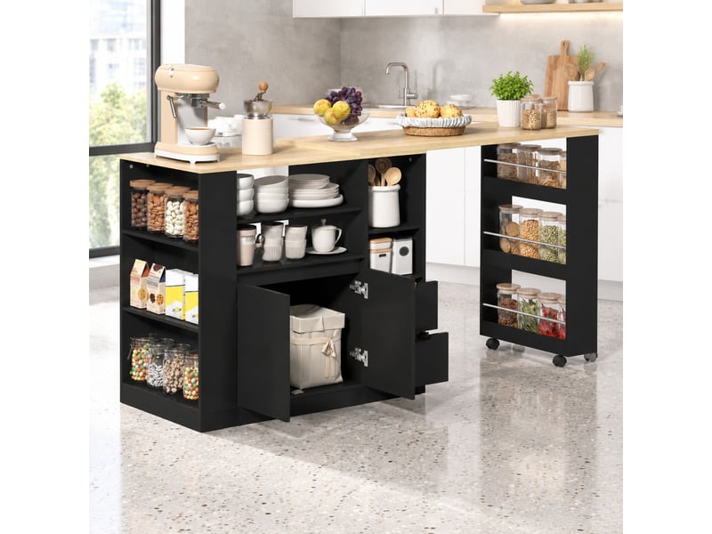  Desserte de cuisine à plateau rotatif extensible avec rangement evryae  - Conforama B