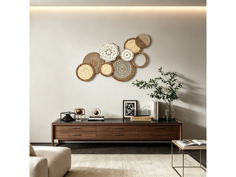 Décoration murale en bois moderne avec panneaux en verre, design unique pour salon - Conforama B