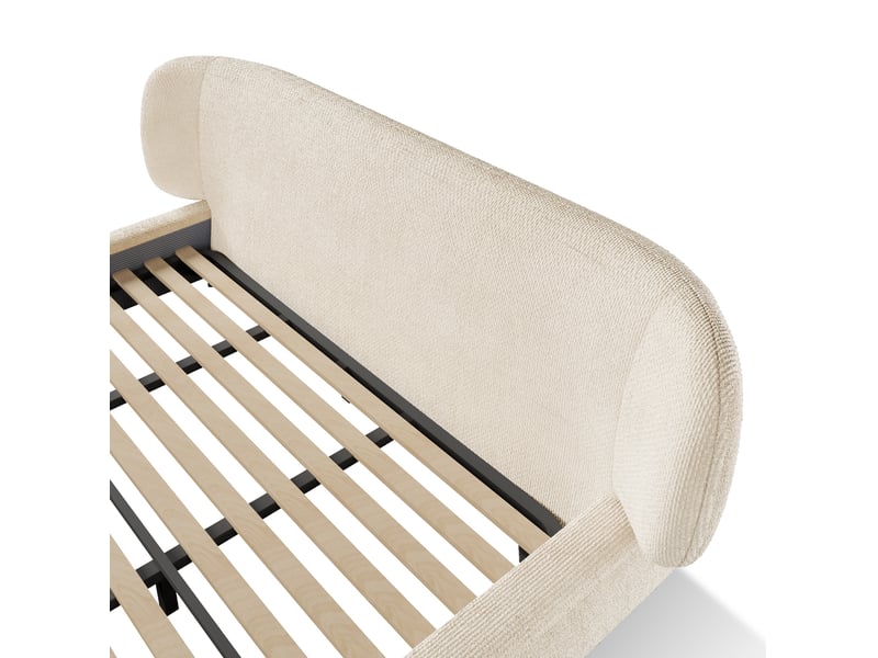  Lit rembourré 180 × 200 cm 2 places avec tête de lit, sommier et bords arrondis, sans matelas, beige  - Conforama E