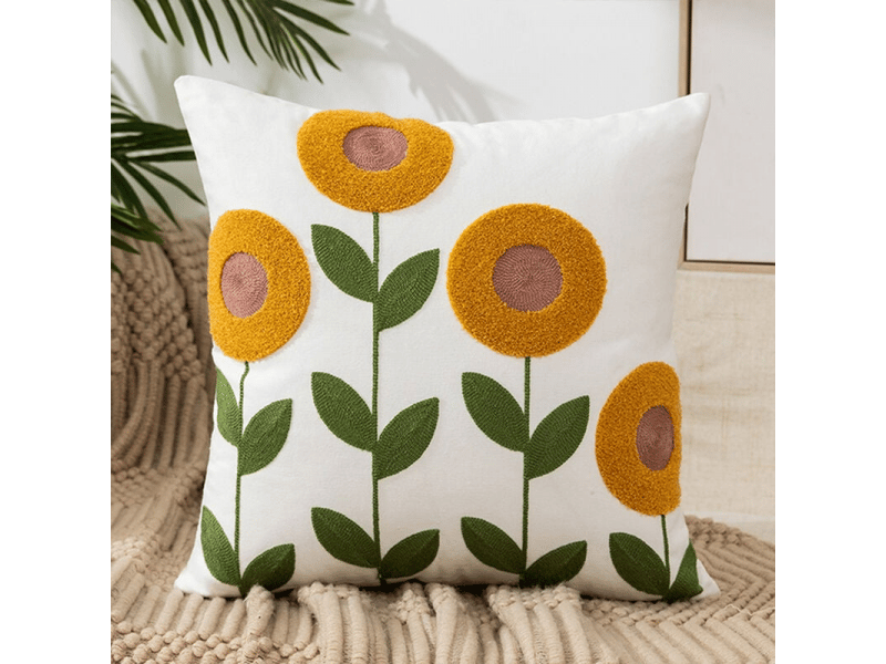  Taie d'oreiller décorative, ensemble de coussin de coussins de broderie carrée, motif floral de plante moderne, 45 x 45 cm, jaune  - Conforama B