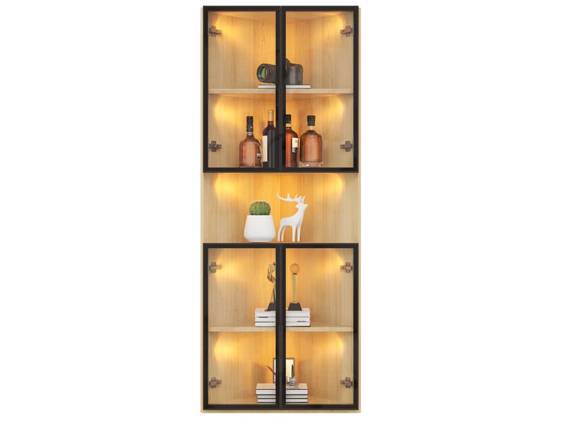 Vitrine d'angle led 62x32x160 cm, chêne, mdf et verre trempé, avec éclairage intégré, rangement collection - Conforama A