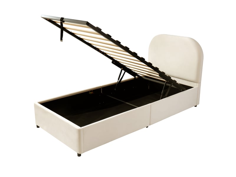  Lit enfant 90x190 cm avec rangement hydraulique, sommier à lattes, tête de lit rembourrée, velours beige  - Conforama E