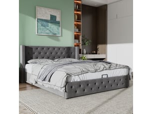 Lit coffre 180x200 cm evarich coloris gris