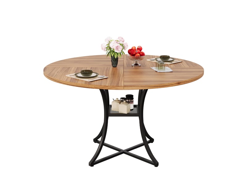 Table de salle à manger ronde pour 4 à 6 personnes avec étagère, pieds réglables, noyer noir 100 × 100 × 75 cm - Conforama A