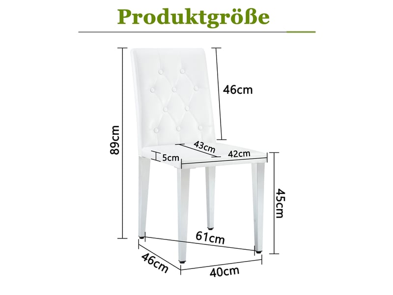  Lot de 4 chaises de salle à manger 89 cm, chaise de cuisine, dossier à piqûres losanges, métal argenté, confort, pu blanc  - Conforama C