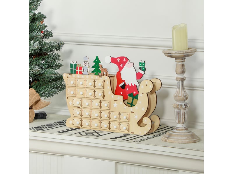  Calendrier de l'avent en bois avec 24 tiroirs, calendrier de noël réutilisable à remplir, 22,5 x 8 x 36 cm, naturel  - Conforama C