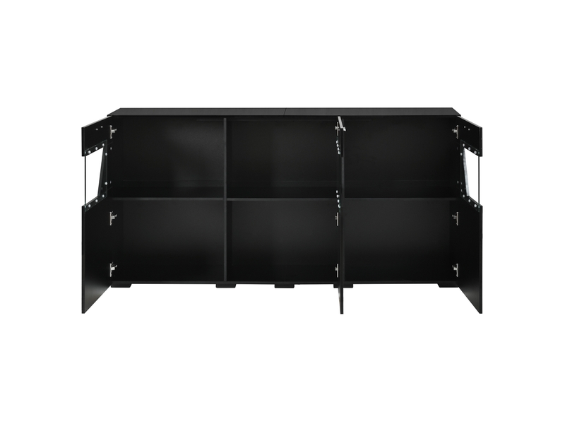  Buffet 3 portes 6 compartiments avec led pilotée par application 160x38x78 cm noir  - Conforama E