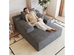 Canapé en velours côtelé gris foncé, méridienne avec assise profonde, mousse haute résilience, 115x159cm