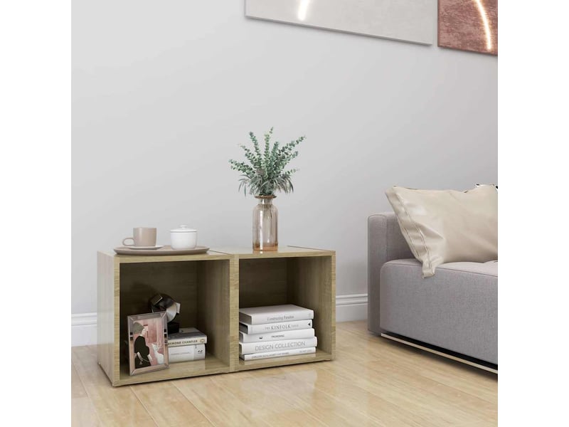  Lot de 2 meuble tv bas salon chêne sonoma 37x35x37 cm bois d’ingénierie  - Conforama C
