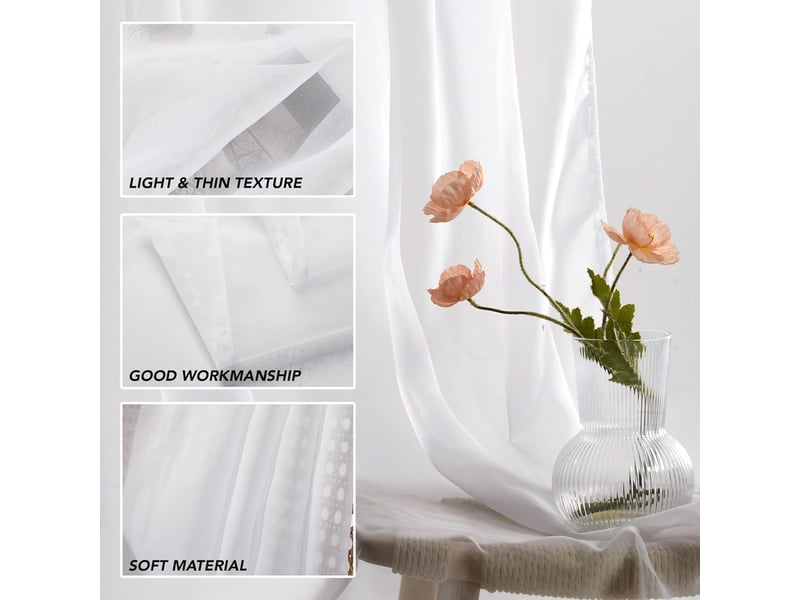 KGORGE Rideau Voile Tulle Blanc Transparent Lot De 2 - 140x220cm à Oeillets