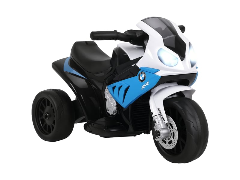  Moto électrique pour enfants de 18 à 36 mois avec permis bmw, 6 v, 3 roues, phares, musique, 2,5 kmh, poids max. 20 kg, bleue  - Conforama A