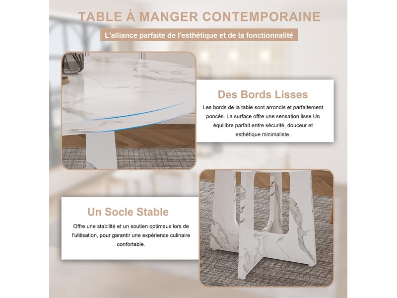  Ensemble table et chaises avec 1 table ronde et 2 chaises, assise rembourrée, en mdf blanc  - Conforama E