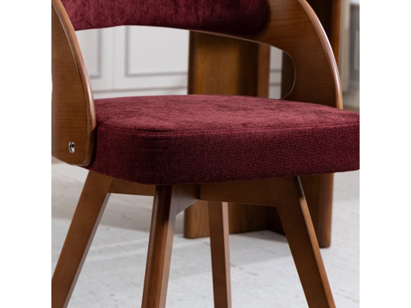 Ensemble de 2 chaises en bois modernes, sièges pivotants, dossiers incurvés, coussins coton-lin – wine red linen - Conforama D