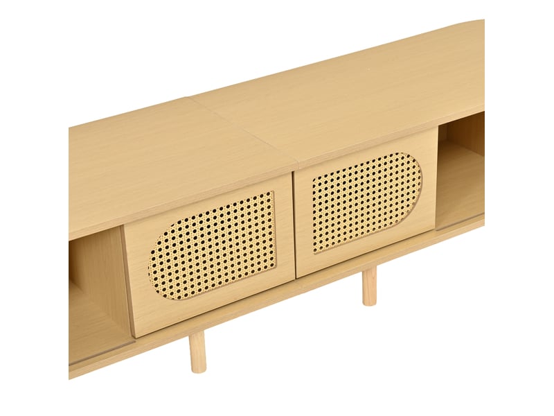 Meuble tv 180x40x40 cm 2 portes et 2 portes coulissantes mdf bois clair  - Conforama E