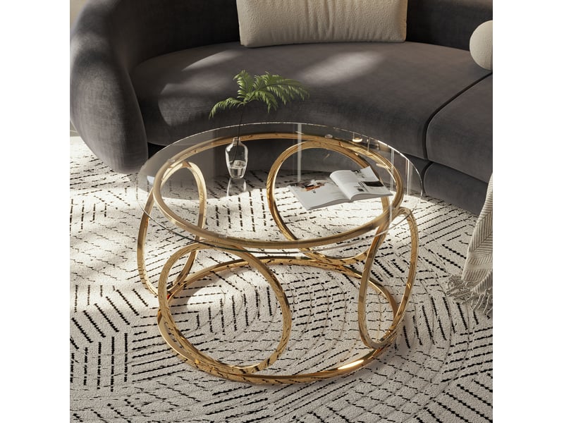  Table basse ronde,80x80x45 cm,verre trempé et métal,doré  - Conforama B